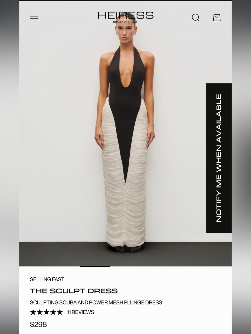 Heiress Sculpt Halter Maxi Dress in Black and Cream